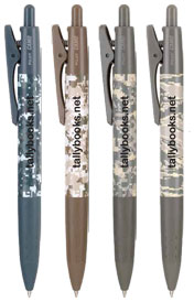 ball point pens in Army, Navy, Marines and Air Force camo patterns